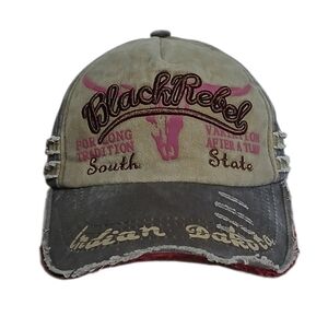 Black Rebel Indian Dakota Slideback Baseball Cap Khaki/Red